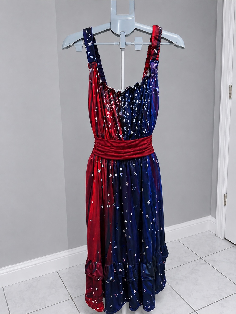 Red White and  Blue Star-Print Sleeveless Maxi Dress
